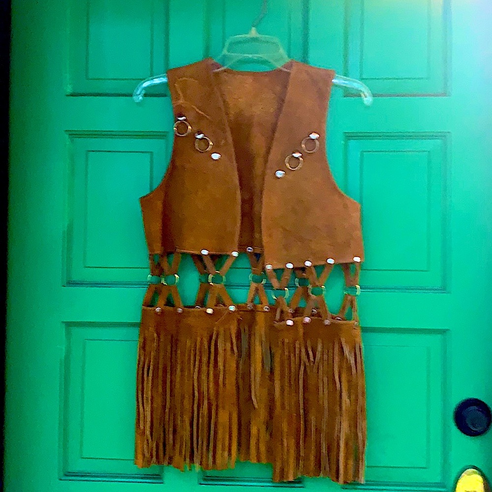 Vintage Hippie Fringe Leather Vest  Boho Suede